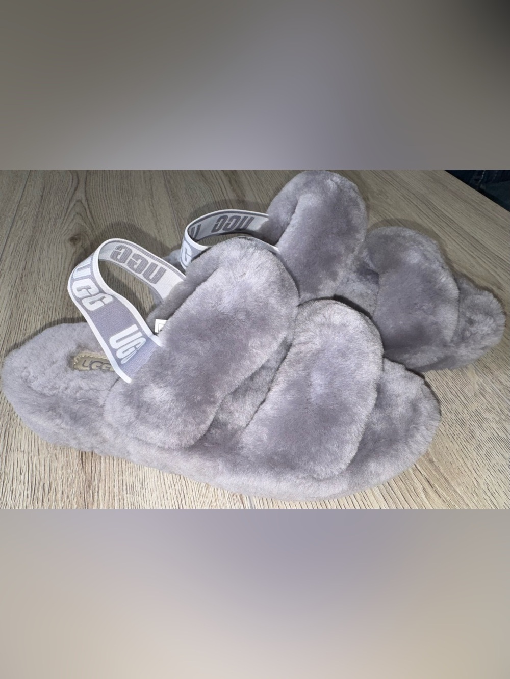 UGG Australia oh yeah fluff grey gray slippers sandals shoes - Picture 2 of 5